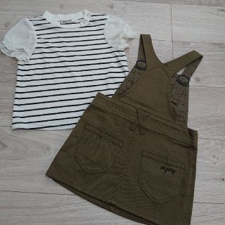 ベベ(BeBe)のボーダーTシャツ+サロペットセット(ワンピース)