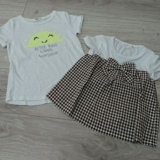 エイチアンドエム(H&M)のH&MTシャツ+3can4onギンガムチェックチュニック(Tシャツ/カットソー)