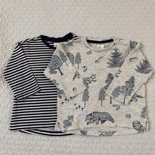 エイチアンドエム(H&M)のボーダー アニマル柄 ロンT Tシャツ ２枚セット(Ｔシャツ)