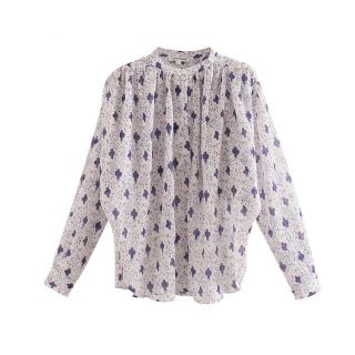 ザラ(ZARA)の1678＊S/S パープル クローバー柄 ブラウス(シャツ/ブラウス(長袖/七分))