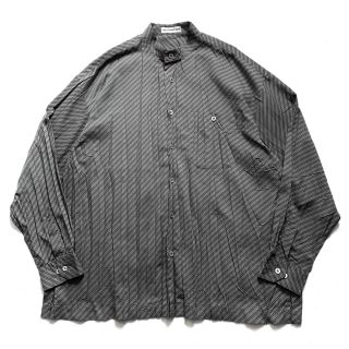 ISSEY MIYAKE MEN / イッセイミヤケメン | 1995AW | 1990s ヴィンテージ キュプラ混紡 ストライプ マオカラーシャツ | S | グレー系 | メンズ