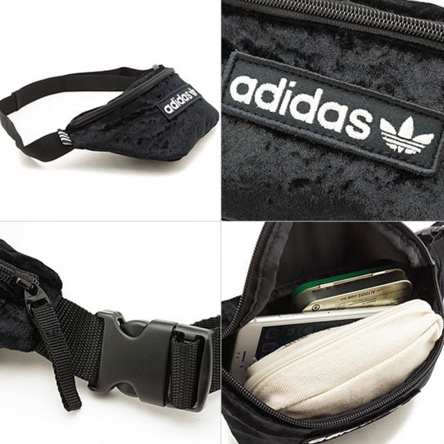 adidas(アディダス)の新品 adidas アディダス ウエストバッグ ウエストポーチ ベルベット レディースのバッグ(ボディバッグ/ウエストポーチ)の商品写真