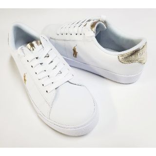 ポロラルフローレン(POLO RALPH LAUREN)の大人気！！ポロラルフローレンスニーカー　ホワイト/ゴールド　24cm(スニーカー)