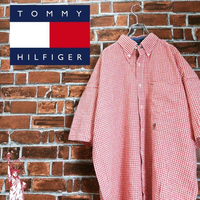 【90s】【旧刺繍ロゴ】トミーヒルフィガー☆ギンガムチェック 半袖 BDシャツ