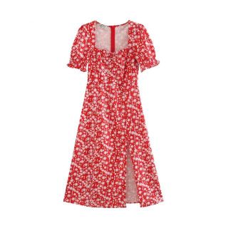 ザラ(ZARA)の1683＊S/S red 赤 レトロ ワンピース(ひざ丈ワンピース)