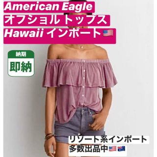 アメリカンイーグル(American Eagle)の人気【即納】アメリカンイーグル オフショルダー トップス カットソー ハワイ (カットソー(半袖/袖なし))