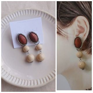 2way ビーズ刺繍ピアス・イヤリング✳ウッド×ウッド(ピアス)