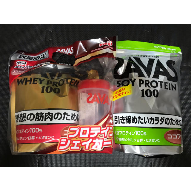 SAVAS(ザバス)のザバス ホエイプロテイン１００ 2点セット シェイカー付 食品/飲料/酒の健康食品(プロテイン)の商品写真