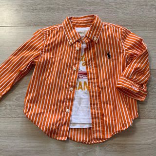 ラルフローレン(Ralph Lauren)のRalph Lauren ストライプシャツ　12m サイズ80 オレンジ　(シャツ/カットソー)