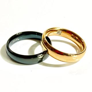 リング　指輪　316Ｌ　シンプルリング　ブラック　ローズゴールド(リング(指輪))