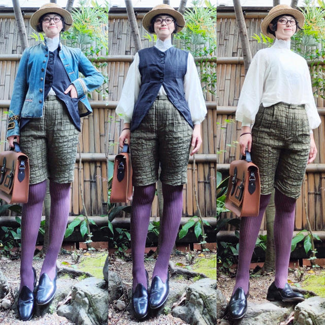 フランス製 クロエ Chloe カーキ 立体グリーンチェック総柄シルク混