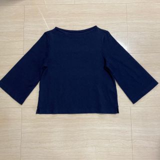 ユニクロ(UNIQLO)のUNIQLO ワイドスリーブモックネックT＊七分袖＊ボートネック＊ネイビー　S(カットソー(長袖/七分))