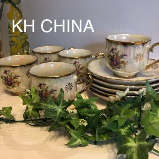 KH CHINA ティーセット ５個 新品 レトロ アンティーク(グラス/カップ)