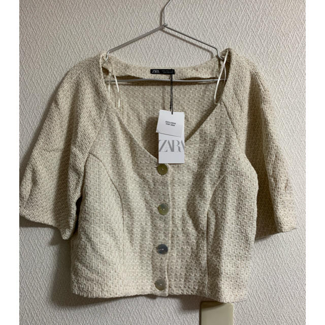 ZARA(ザラ)の新品 ZARA ツイード前ボタントップス レディースのトップス(カットソー(半袖/袖なし))の商品写真