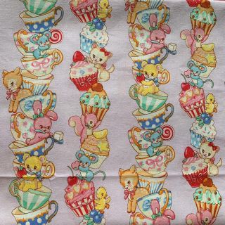 シーチング　生地　はぎれ　レトロアニマル　スイーツ　ハンドメイド　かわいい(生地/糸)