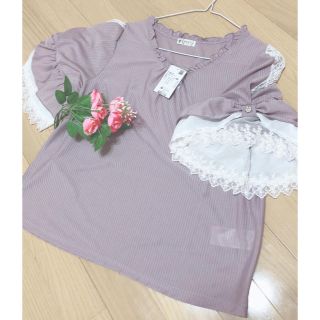 アクシーズファム(axes femme)のaxes femme リボン袖プルオーバー 淡ピンク(カットソー(半袖/袖なし))