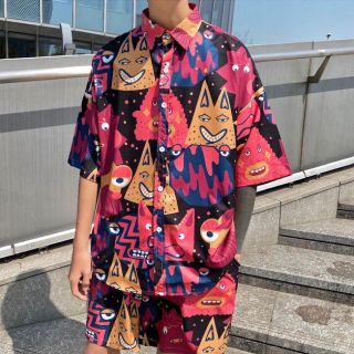 アロハシャツ セットアップ 半袖シャツ ショートパンツ 韓国系 古着風