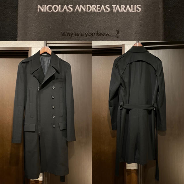 NICOLAS ANDREAS TARALIS(ニコラアンドレアタラリス)の【美品】Nicolas Andreas Taralis 黒ブラックトレンチコート メンズのジャケット/アウター(トレンチコート)の商品写真