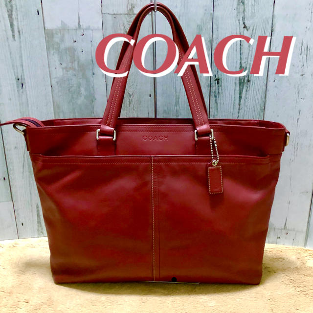 【COACH】コーチ メンズ レキシントン レザー トートバッグ　赤　エンジ