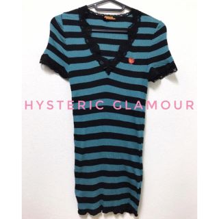 ヒステリックグラマー(HYSTERIC GLAMOUR)のヒステリックグラマー  ブルー×ブラック ボーダー柄 Vネック 半袖 カットソー(カットソー(半袖/袖なし))