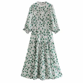 ザラ(ZARA)のグリーン 花柄ワンピース(ロングワンピース/マキシワンピース)