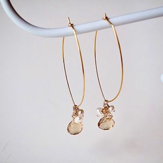 シャンパンクォーツ＊リーフピアス(ピアス)