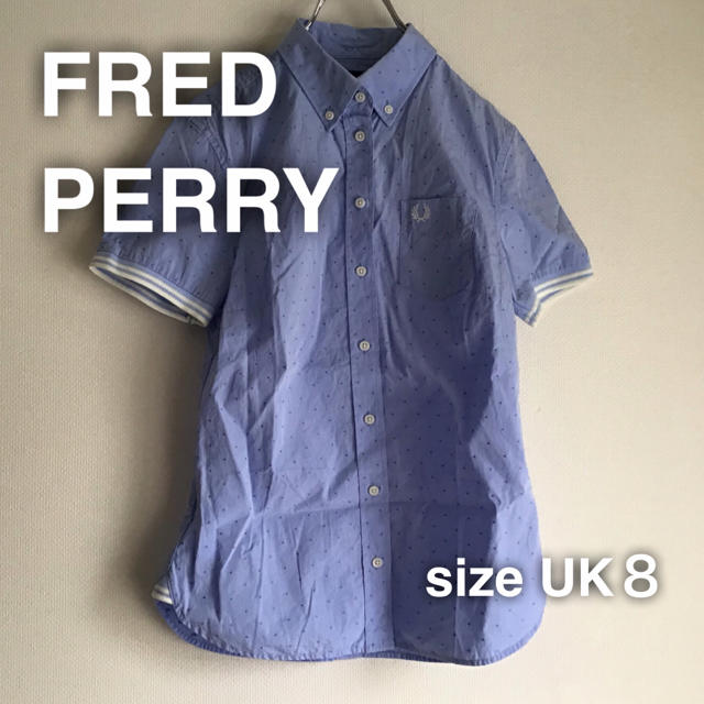 FRED PERRY(フレッドペリー)のFRED PERRY フレットペリー　BDシャツ　UK8 水玉　ドット　ブルー レディースのトップス(シャツ/ブラウス(半袖/袖なし))の商品写真