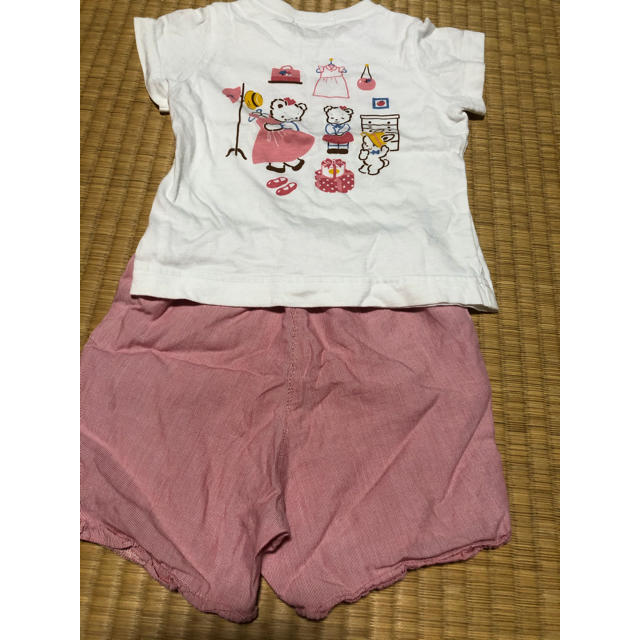 familiar(ファミリア)のファミリア 80 上下セット　チェック　パンツ   ストーリーTシャツ　難あり キッズ/ベビー/マタニティのベビー服(~85cm)(Ｔシャツ)の商品写真