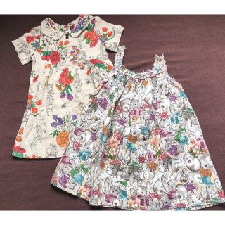 kids リネンワンピース　80〜90cm 2点セット(ワンピース)