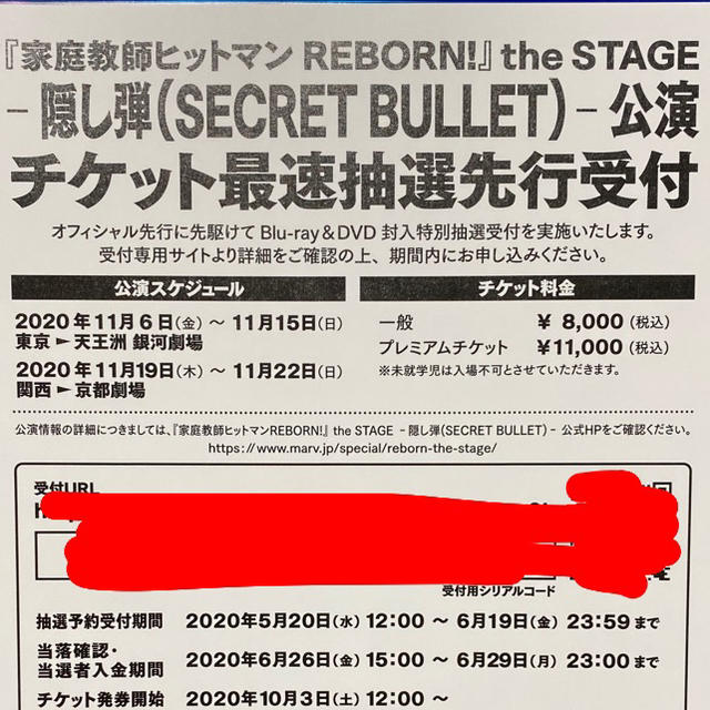 家庭教師ヒットマンREBORN！ the STAGE 最速抽選申込シリアル チケットの演劇/芸能(演劇)の商品写真