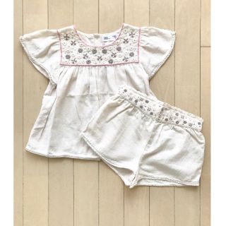 ザラキッズ(ZARA KIDS)のZARA baby コットンリネン 刺繍 セットアップ(3-4Y)(ブラウス)