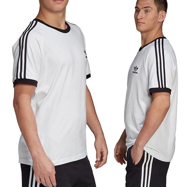 adidas(アディダス)の【メンズＭ】白　3ストライプ　半袖Ｔシャツ メンズのトップス(Tシャツ/カットソー(半袖/袖なし))の商品写真