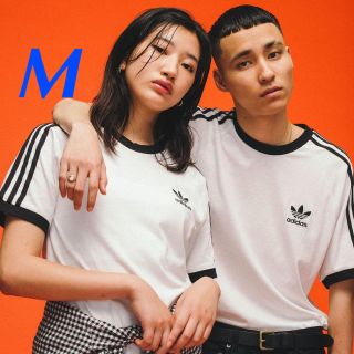 アディダス(adidas)の【メンズＭ】白　3ストライプ　半袖Ｔシャツ(Tシャツ/カットソー(半袖/袖なし))