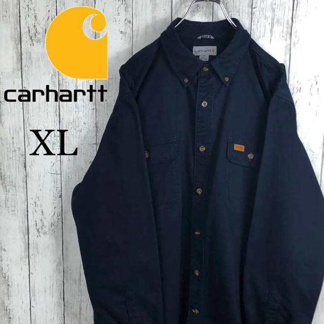 carhartt(カーハート)の【美品】【激レア】【カーハート】レザータグ☆ワークシャツ☆XL☆濃紺☆ゆるだぼ メンズのトップス(シャツ)の商品写真