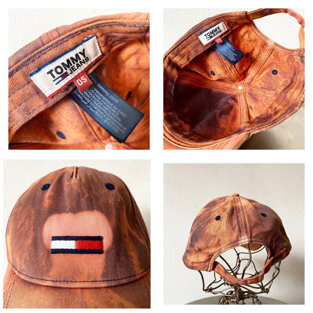 TOMMY HILFIGER(トミーヒルフィガー)のvintage トミーヒルフィガー ブリーチ 総柄 オレンジ ロゴ キャップ メンズの帽子(キャップ)の商品写真