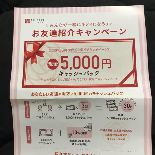 椿クリニック 5000円キャッシュバック チケットの優待券/割引券(その他)の商品写真