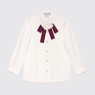 グッチ(Gucci)のグッチ　7分丈　ブラウス　リボン　コサージュ(シャツ/ブラウス(長袖/七分))