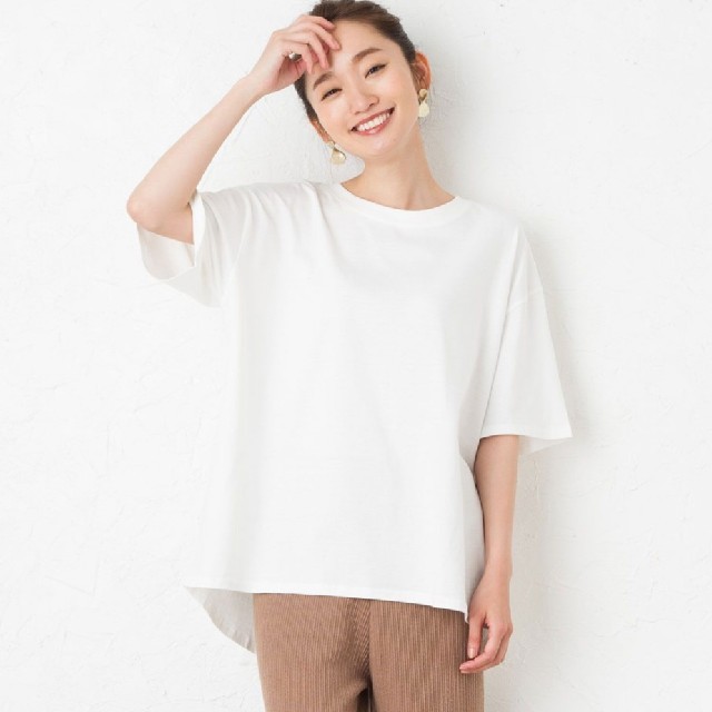 【新品】裾ラウンドコットンTシャツ レディースのトップス(Tシャツ(半袖/袖なし))の商品写真