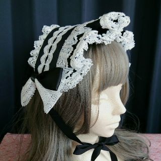 【購入不可】ハーフボンネット風ヘッドドレス 黒×オフ白(ヘアアクセサリー)