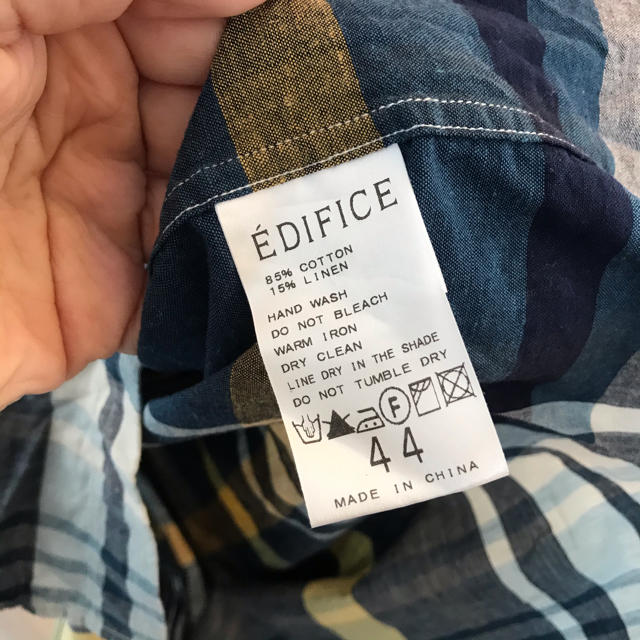 EDIFICE(エディフィス)のチェックシャツ　EDIFICE 44 七分袖　トップス　シャツ　青×白　44 メンズのトップス(Tシャツ/カットソー(七分/長袖))の商品写真