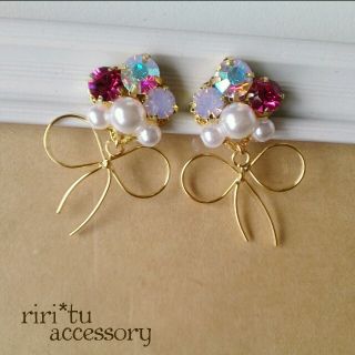 華奢×ribbon♥オーロラ×ピンク(ピアス)