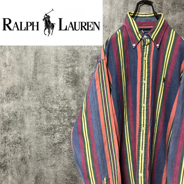 Ralph Lauren(ラルフローレン)の【激レア】ラルフローレン☆ワンポイント刺繍カラーマルチストライプシャツ 90s メンズのトップス(シャツ)の商品写真