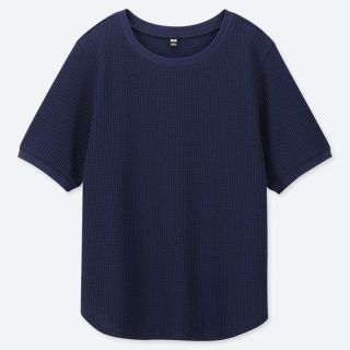 ユニクロ(UNIQLO)のユニクロ ◆ 紺 ◆ S ◆ ワッフルクルーネックT ◆ 新品 ◆ タグ付(カットソー(半袖/袖なし))