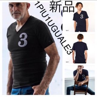 ウノピゥウノウグァーレトレ(1piu1uguale3)の新品未◆1PIU1UGUALE3◆ラインストーン 3ロゴ Vネック Tシャツ M(Tシャツ/カットソー(半袖/袖なし))