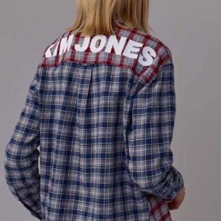 キムジョーンズ(KIM JONES)のkimjones gu ラストコラボ 背中ロゴ チェック シャツ XL(シャツ)