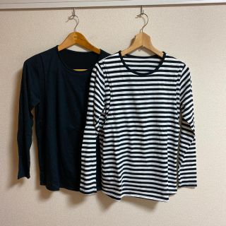 ベルメゾン(ベルメゾン)の授乳服カットソーSET　ボーダー&黒(マタニティトップス)