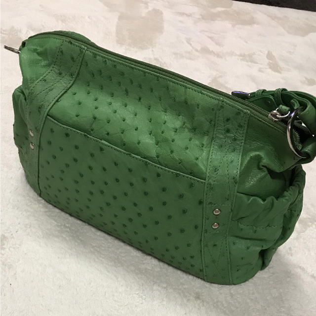 BG505 used 黄緑 オーストリッチ 調 大容量 ハンド バッグ bag