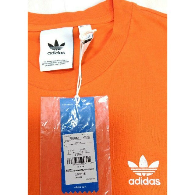 adidas(アディダス)の新品 L adidas originals Tシャツ ワンポイント ロゴT 橙 メンズのトップス(Tシャツ/カットソー(半袖/袖なし))の商品写真