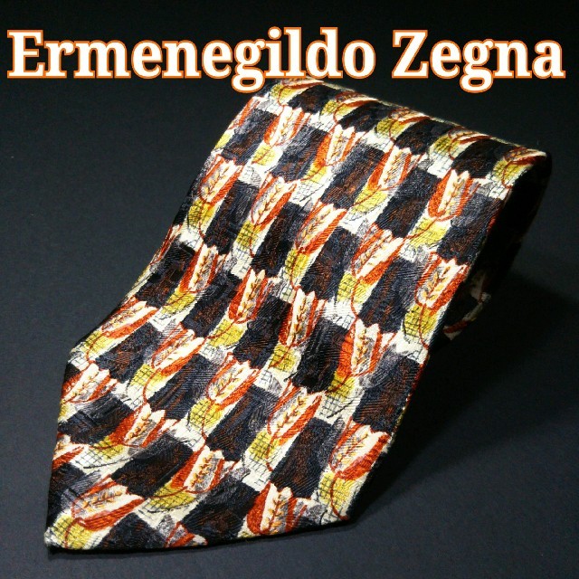 Ermenegildo Zegna(エルメネジルドゼニア)の【極美品】Ermenegildo Zegna 花柄 ネクタイ オレンジ／ブラック メンズのファッション小物(ネクタイ)の商品写真