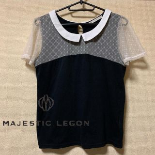 マジェスティックレゴン(MAJESTIC LEGON)の【美品】MAJESTIC LEGON 衿付き袖レースプルオーバー(カットソー(半袖/袖なし))